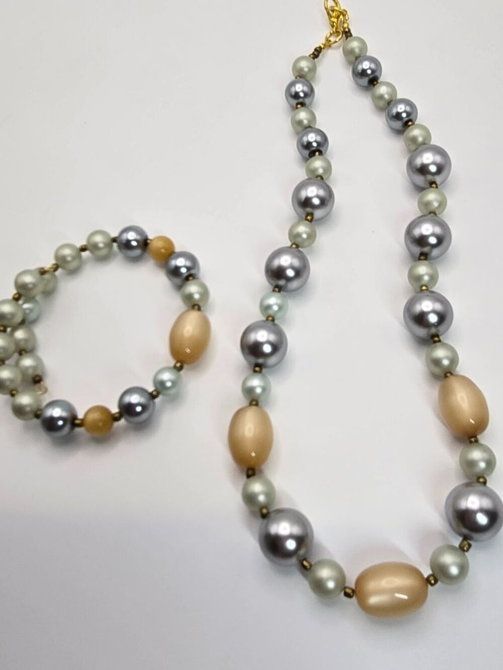 Silver and Gold Toned Mixed Bead Bracelet & Necklace Set with Clasp Handmade